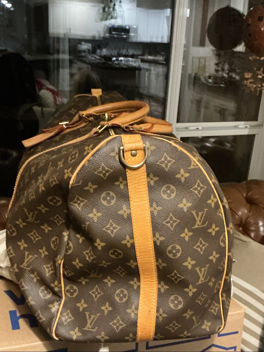 Louis Vuitton Brown Monogram Duffel with Tan Leather Trim - Picture 5 of 6
